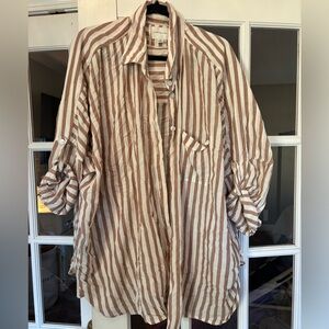American Eagle Outfitters Brown and White Striped Shirt
